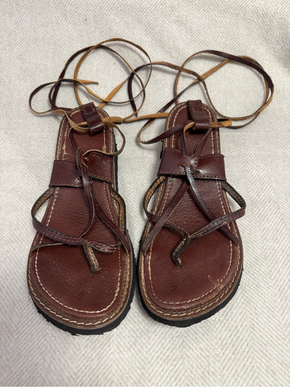 Brown Leather Lace-Up Sandals